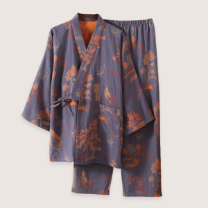 ensemble pantalon pyjama kimono bleu
