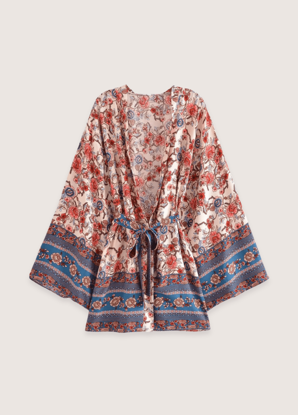 kimono court bohème abricot