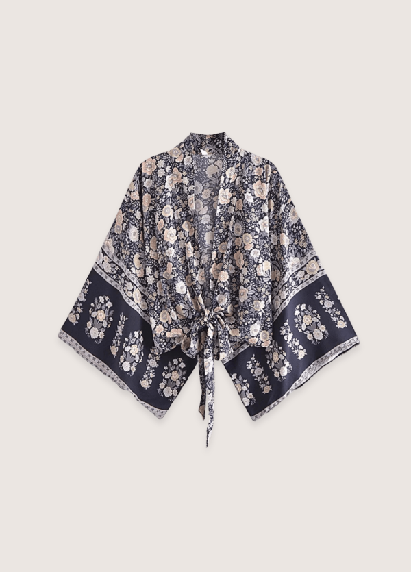kimono bohème gris et rose