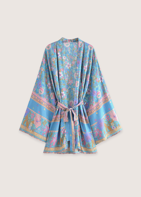 kimono court bleu rose