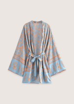kimono court fleuri bleu-gris
