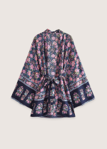 Kimono court fleuri rose