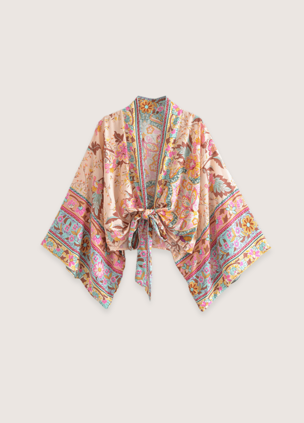 kimono court fleuri rose pâle