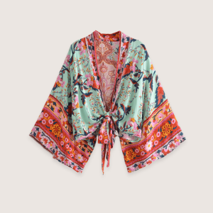 kimono court fleuri vert