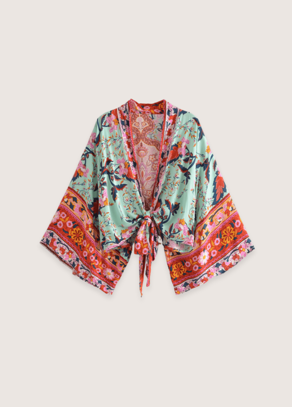 kimono court fleuri vert