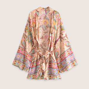 kimono court à motif floral coloré