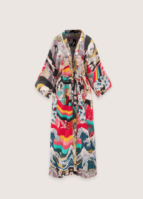kimono long imprimé japonais