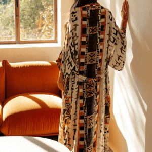 kimono long beige gris