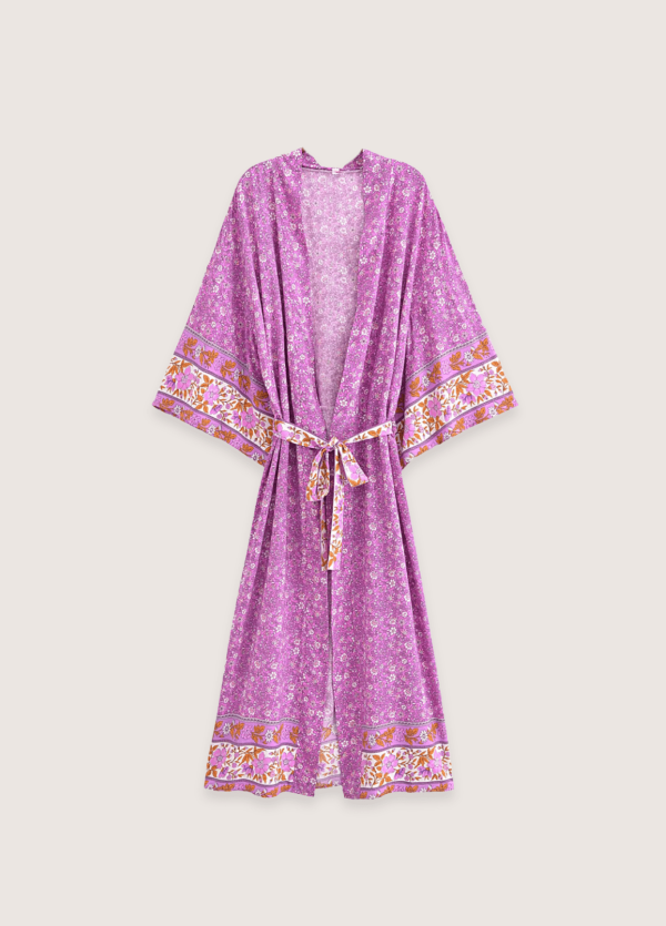 Kimono long floral fuchsia