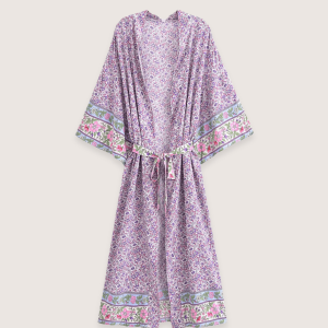 Kimono long Floral Lilas