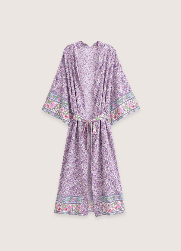Kimono long Floral Lilas