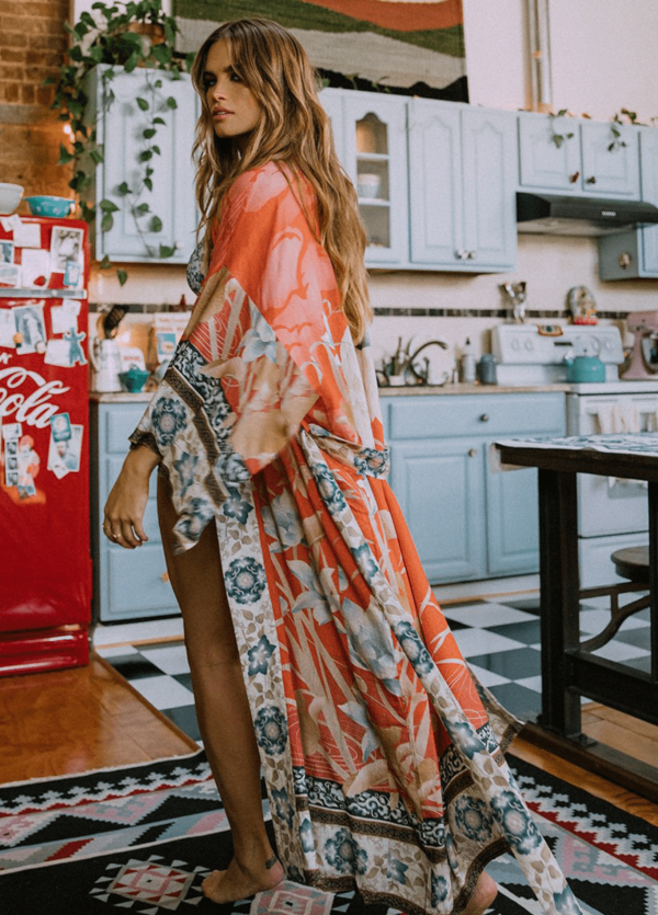 Kimono long Grue Orange
