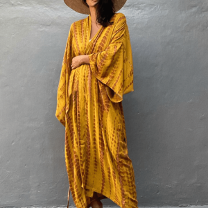 kimono long jaune Tie Dye