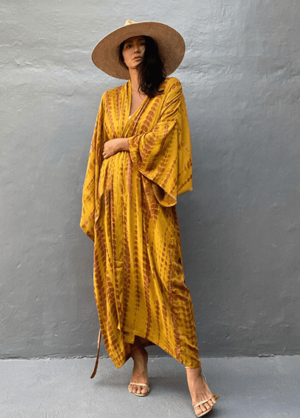 kimono long jaune Tie Dye