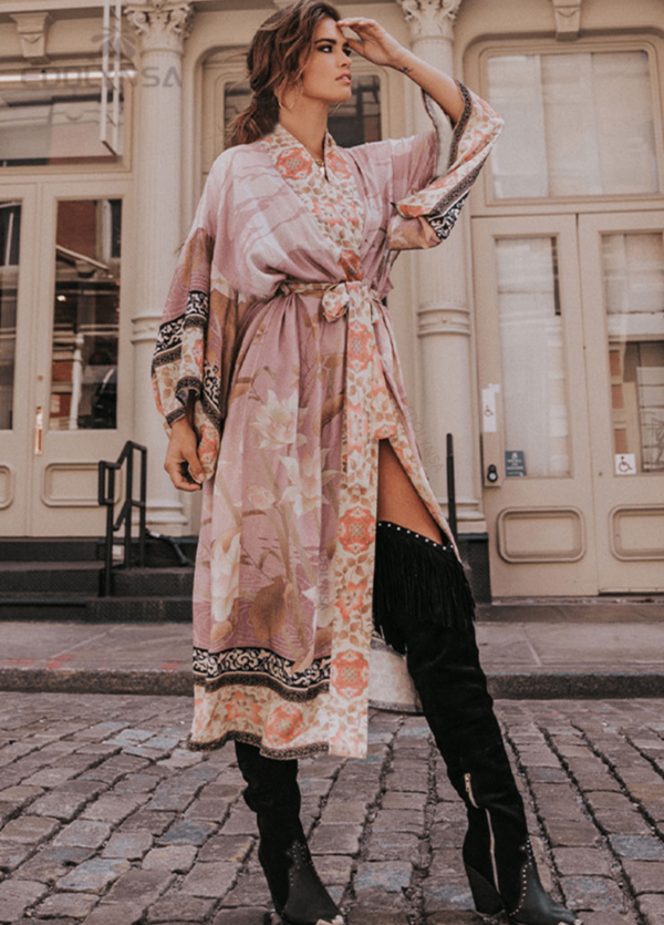 Kimono long Rose Bohème