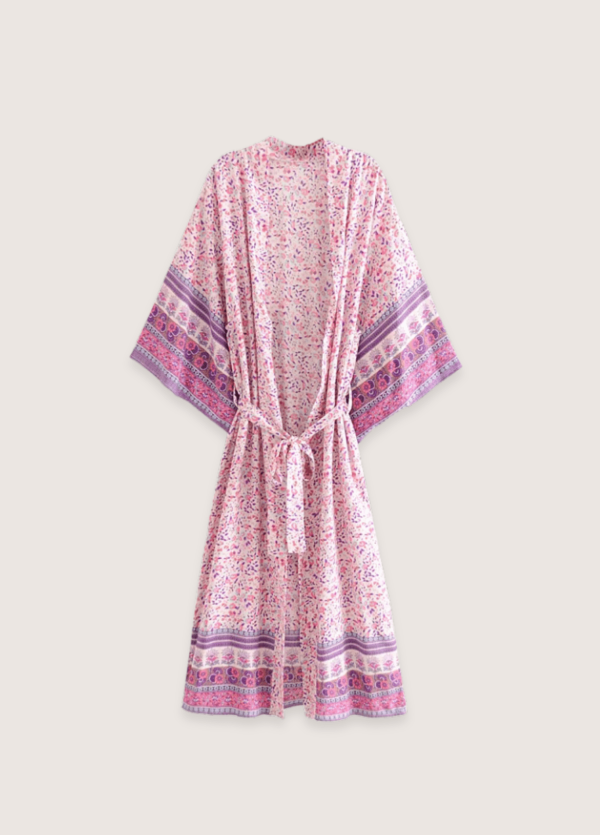 kimono long rose fleuri
