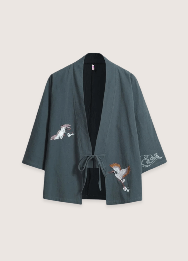 veste kimono bleu gris en lin les deux grues