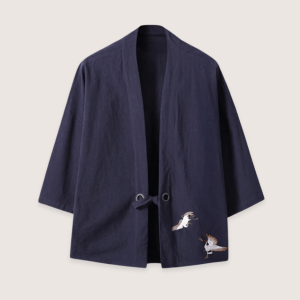 veste kimono bleu marine en lin
