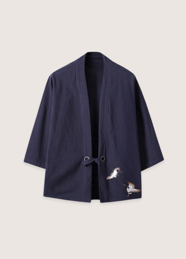veste kimono bleu marine en lin