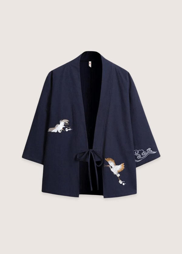 Veste kimono bleu marine en lin