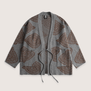 veste kimono grise motifs paisley