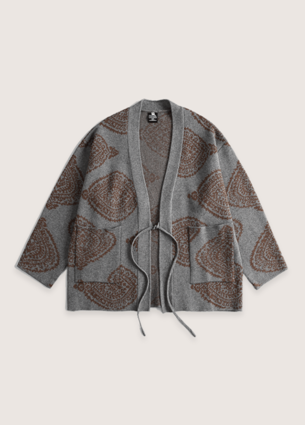 veste kimono grise motifs paisley