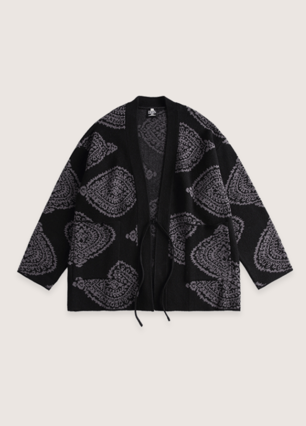 veste kimono noir motifs Paisley