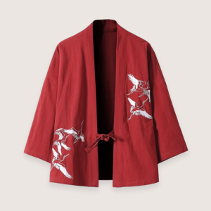 Veste kimono rouge en lin