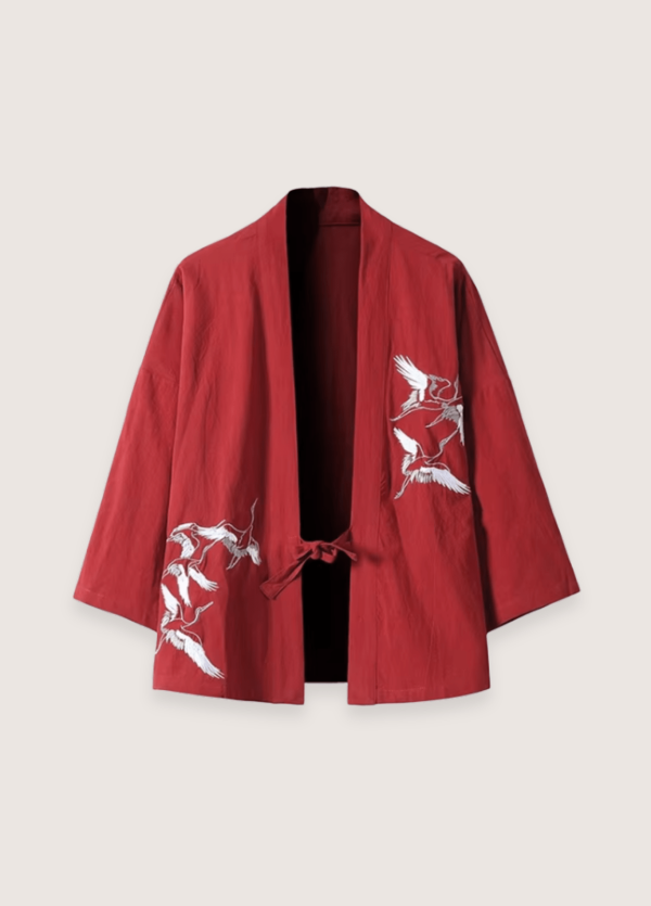 Veste kimono rouge en lin