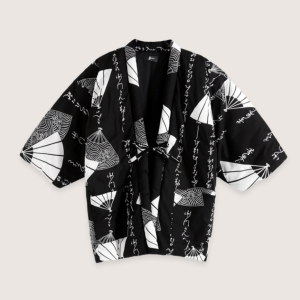 veste kimono Shodo Ōgi en noir et blanc