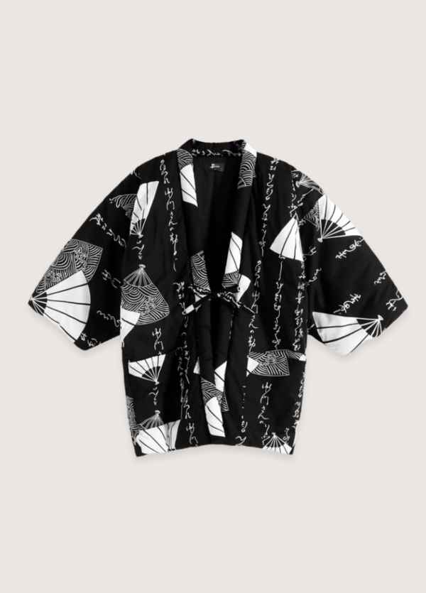 veste kimono Shodo Ōgi en noir et blanc